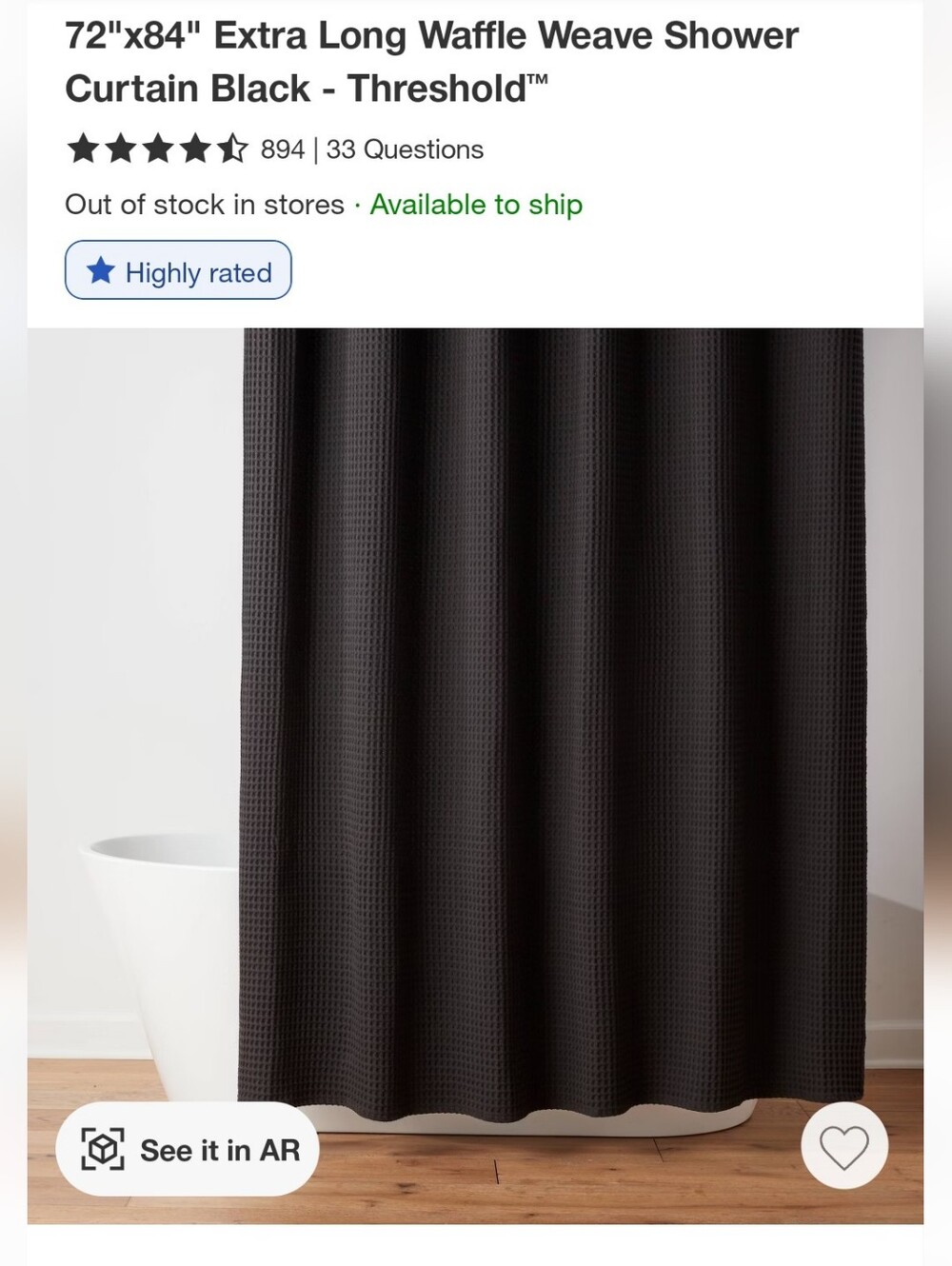 Threshold Black Waffle-Weave Shower Curtain